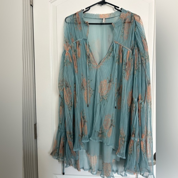 Free People Dhalia Tunic Blue and Orange Top Dress size small boho romantic - Picture 4 of 16